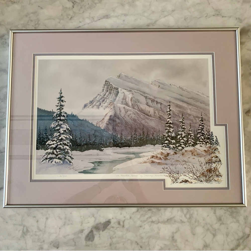 Mt. Rundle Banff By Marilyn Kinsella Watercolor Print Signed And Numbered Winter
